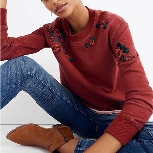 Madewell Red Embroidered Cutoff Sweatshirt Size L